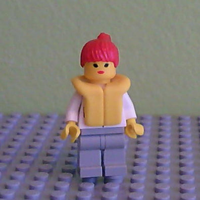LEGO Minifigure-Shirt with 2 Pockets, White Legs, Red Ponytail Hair, Life Jacket-Town / Classic Town-TRN092-Creative Brick Builders